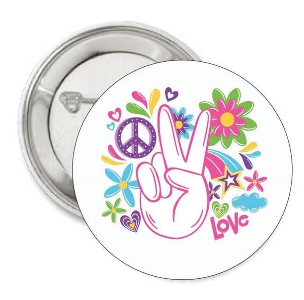 Vredes button of (kleding)magneet Love Peace and Flowers