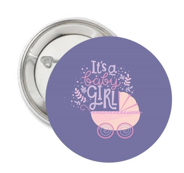 Button of (kleding)magneet It's a Girl retro Kinderwagen met of zonder eigen tekst