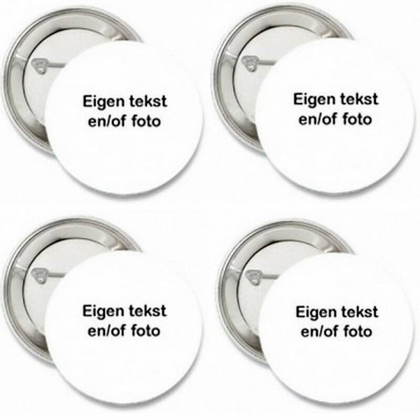 4 Buttons of (kleding)magneten met eigen tekst en/of foto