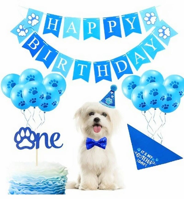 17-delige honden verjaardags set Happy Birthday blauw