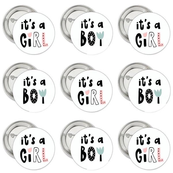 10 Buttons It's a Boy en It's a Girl black white mint en zalmroze