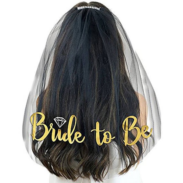 Sluier Bride to Be zwart met goud