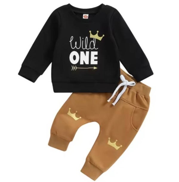 2-delige Wild One 1e verjaardags set met bruine broek en zwarte sweater