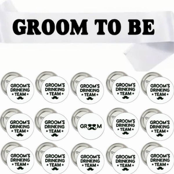 Groom to Be en Groom's Drinking Team set 16-delig wit met zwart