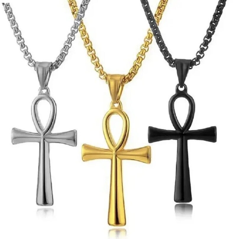 Heren ketting met Egyptische Ankh hanger goud, zilver of zwart