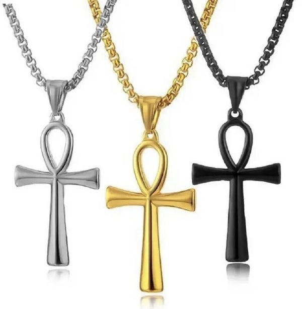Heren ketting met Egyptische Ankh hanger goud, zilver of zwart