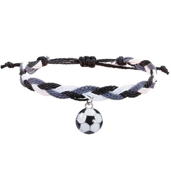 Gevlochten armband voetbal zwart wit grijs