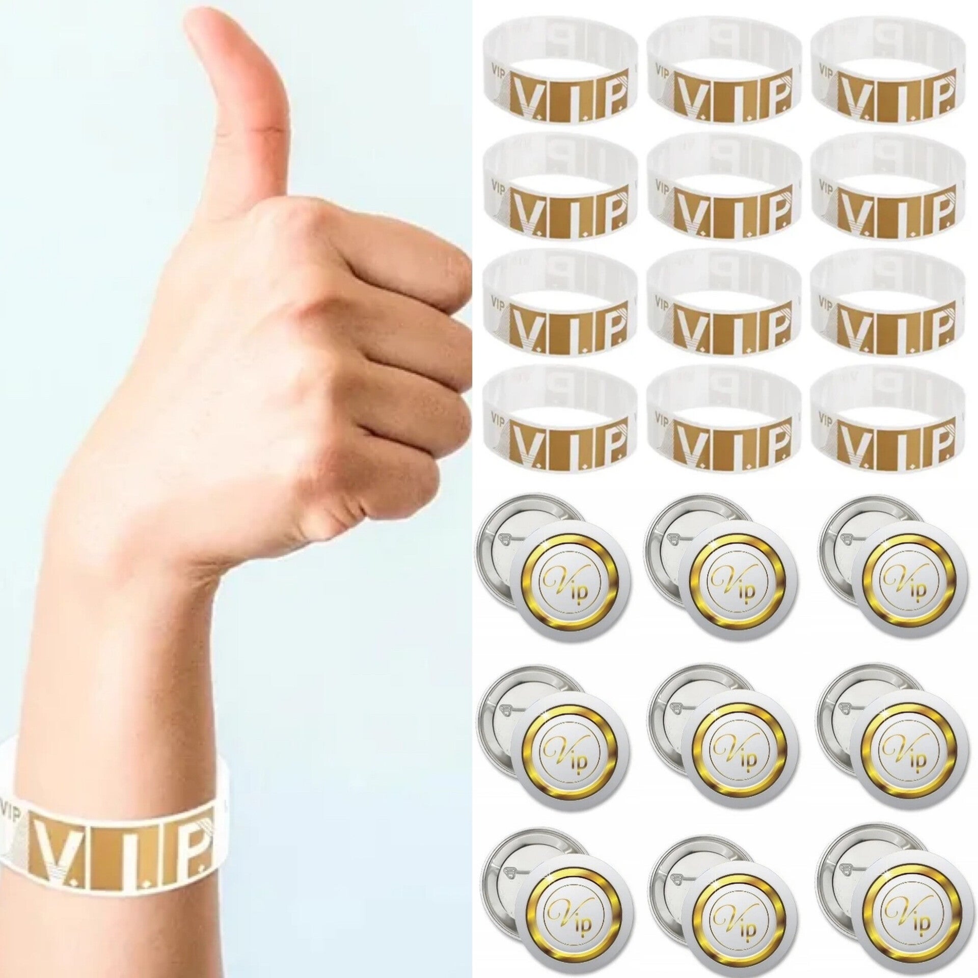 VIP set wit met goud 24-delig met 12 armbandjes en 12 buttons