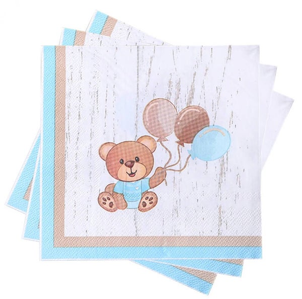 Servetten We can Bearly Wait blauw, bruin en beige