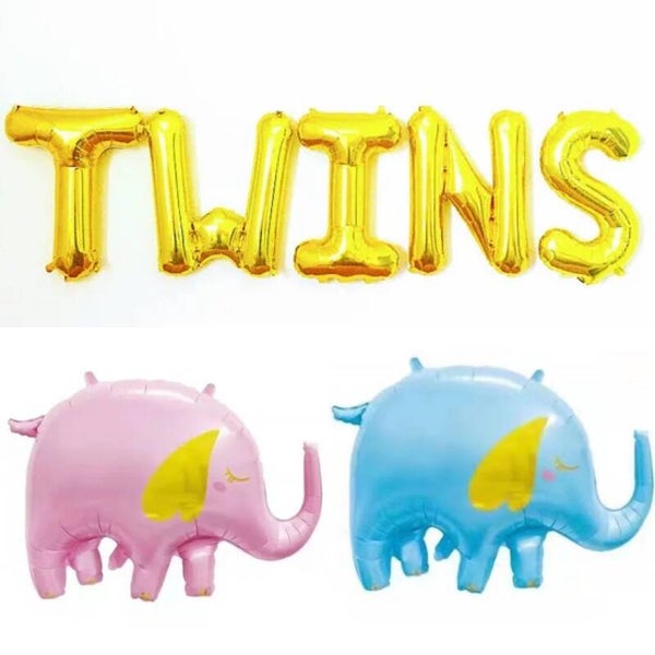 Folie ballonnen set Twins Boy + Girl olifant,  2x blauwe olifant of 2x roze olifant