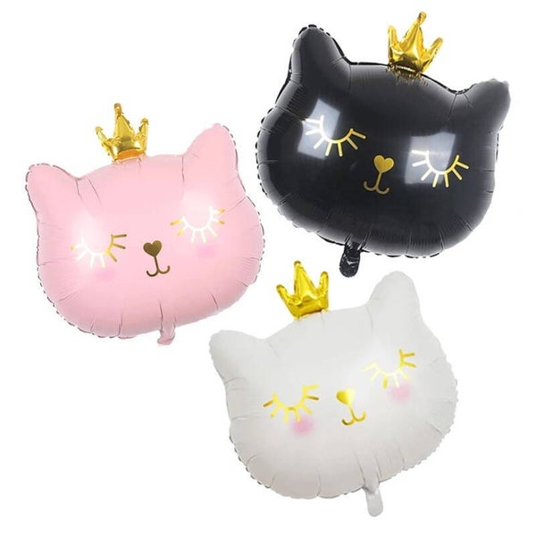 Folie ballon set Cat Princess wit, zwart en roze