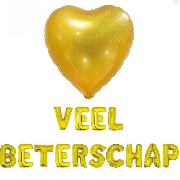 Folie ballonnen set Veel Beterschap goud met Hart