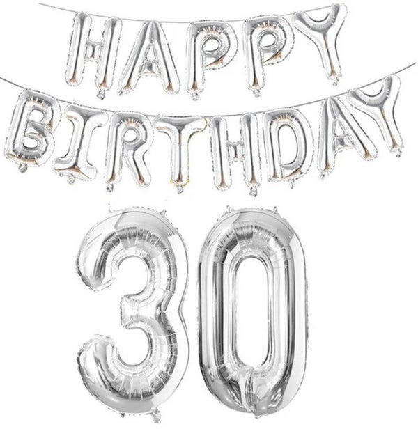 Happy 30 birthday folie ballonnen set zilver