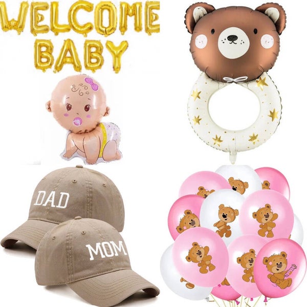 Babyshower set Welcome baby Girl XL met 2 caps en diverse ballonnen