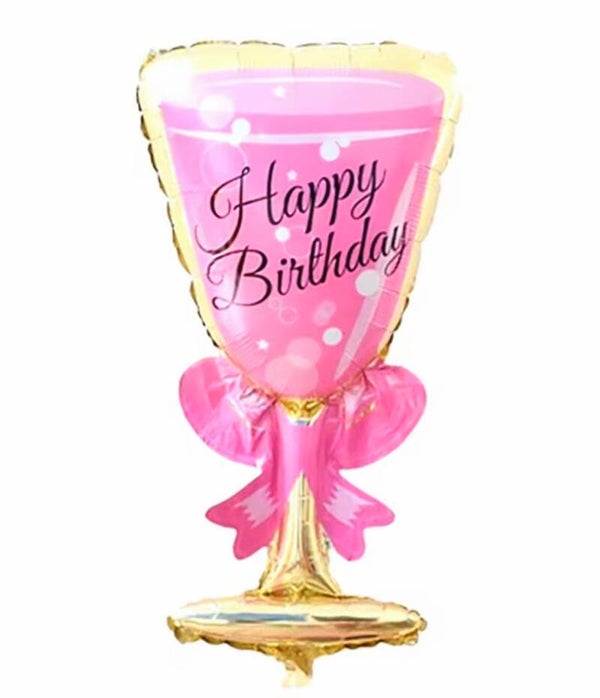 Grote folie ballon Champagne glas Happy BIrthday roze