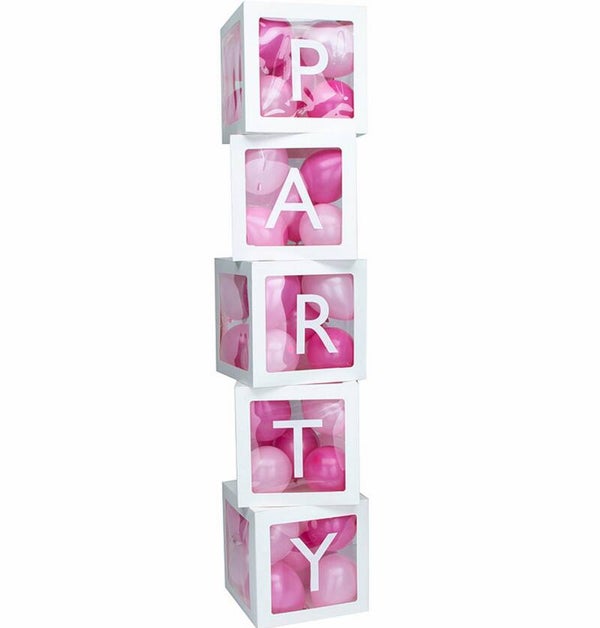 5 doorzichtige letter ballon blokken Party wit met 15 roze en 15 witte ballonnen