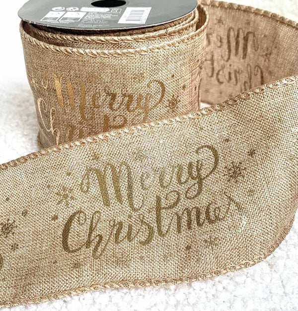 Jute kerst lint met goud Merry Christmas