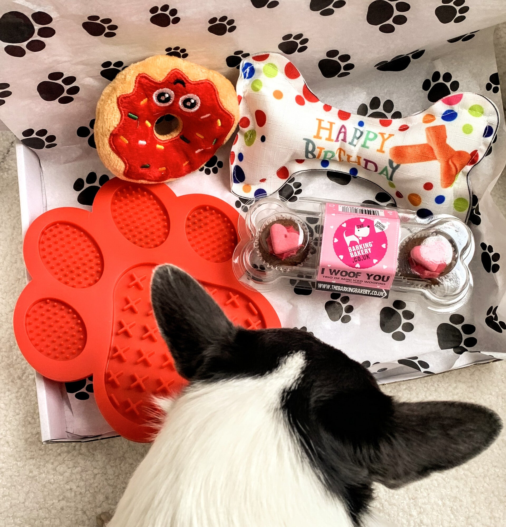 Honden cadeau pakket I Woof You rood 4-delig