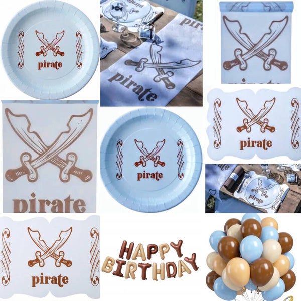 Kinder party pakket Piraat XXL 44-delig blauw met bruin