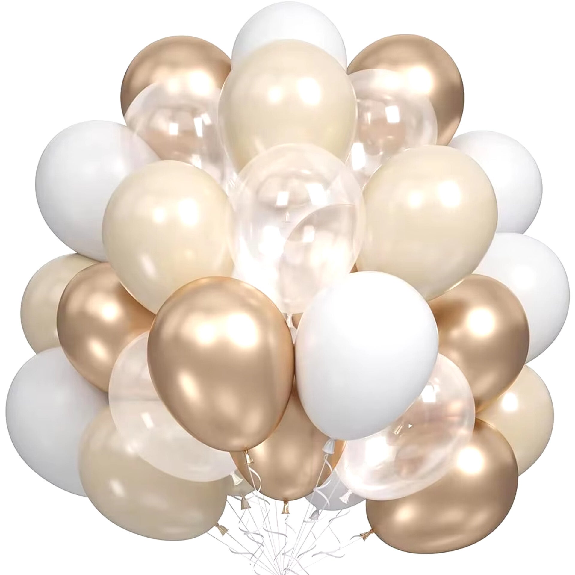 20-delige ballonnen set champagne metallic, ivoor, wit en transparant