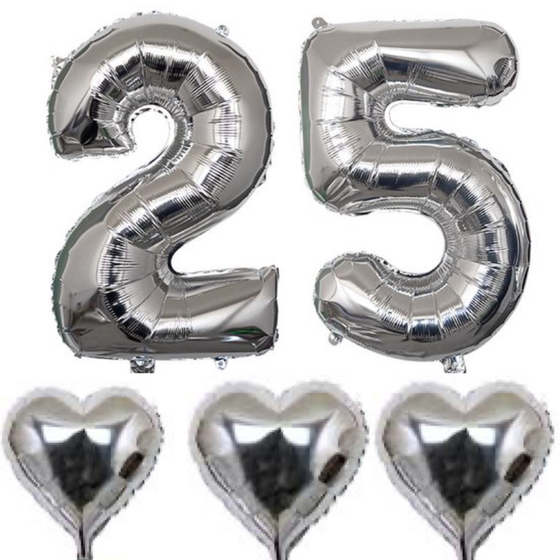 Ballonnen set zilver 25 met 3 zilveren harten XL