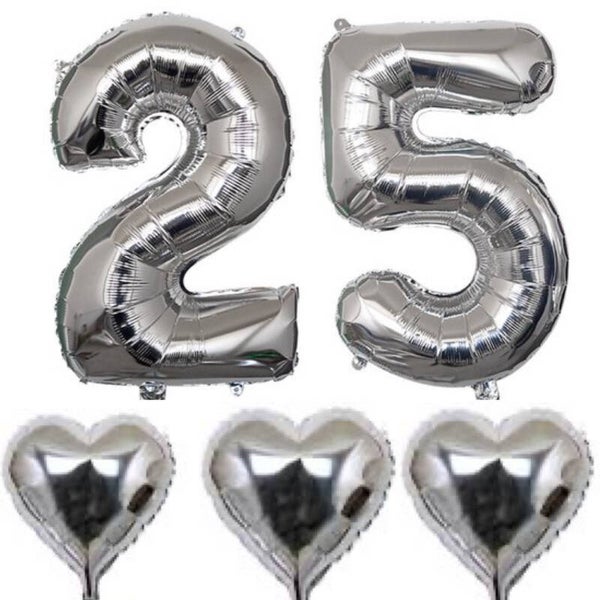 Ballonnen set zilver 25 met 3 zilveren harten XL