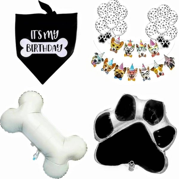 16-delige honden verjaardag set XL met ballonnen, slinger en bandana