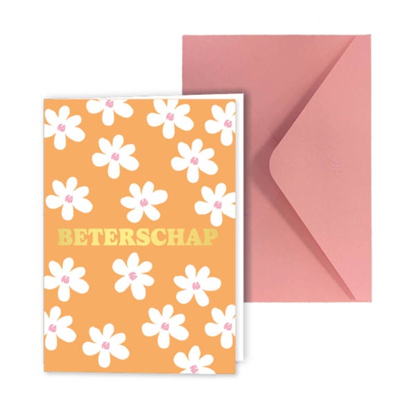 Wenskaarten gevouwen Beterschap + envelop