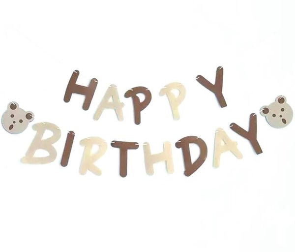 Beertjes slinger Happy Birthday van vilt met beige en bruine letters