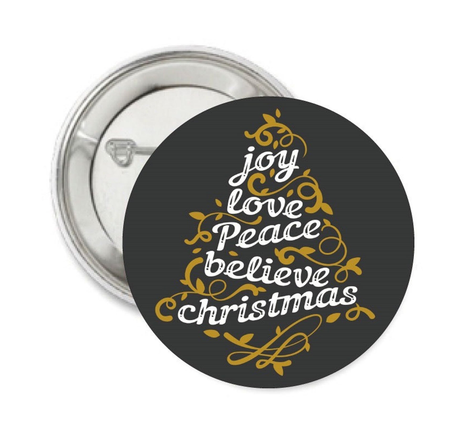 Button of (kleding)magneet Joy, Love, Peace, Believe, Christmas