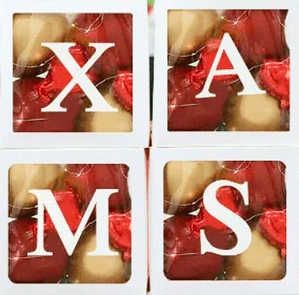 4 ballon blokken XMAS wit inclusief 24 rode en gouden ballonnen