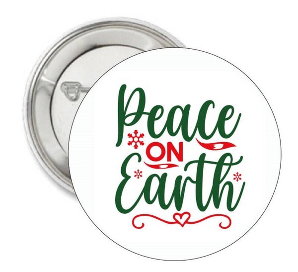 Kerst button of (kleding)magneet Peace on Earth met of zonder eigen tekst