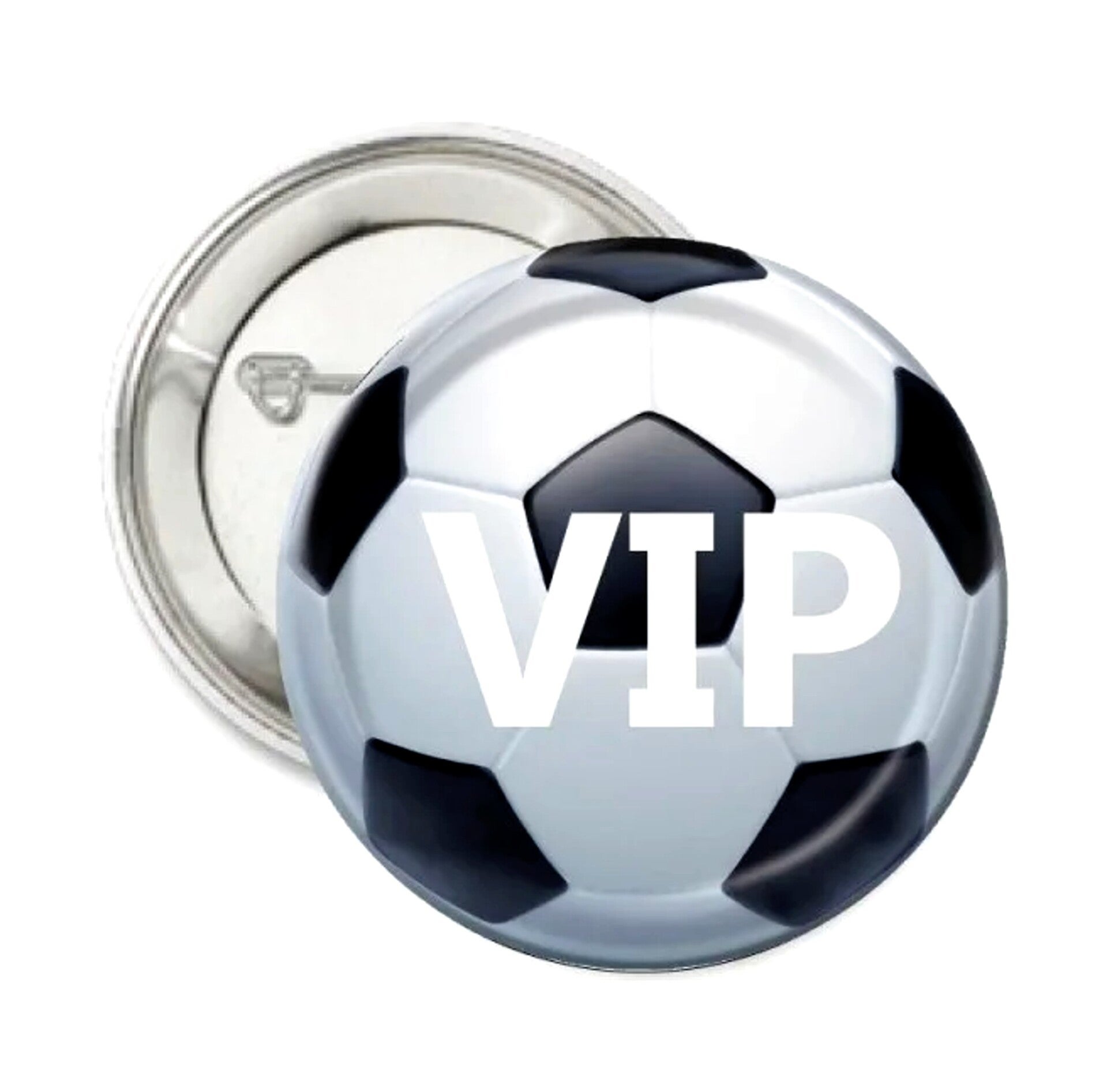 Vip button of (kleding)magneet Voetbal zwart wit met of zonder eigen tekst