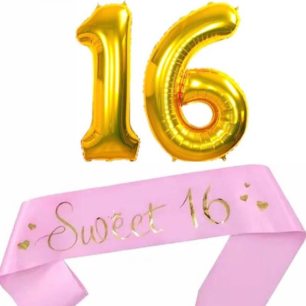 Sweet 16 set met sjerp en folie ballonnen