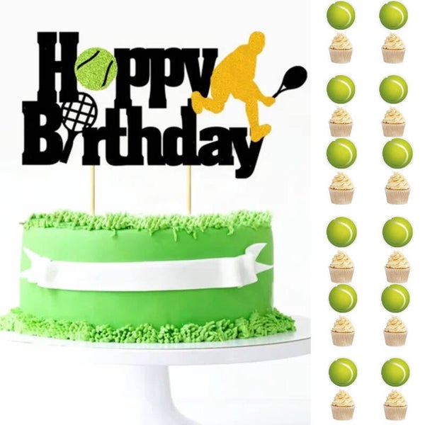 Tennis taart en cupcake topper set 13-delig
