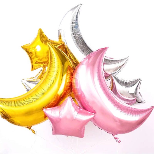 Folie ballonnen set Moon and Stars roze, goud, zilver 6-delig