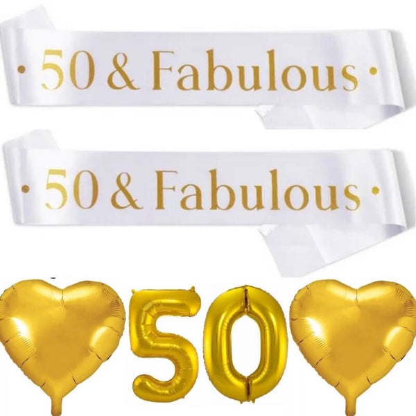 50 & Fabulous set goud met wit 5-delig