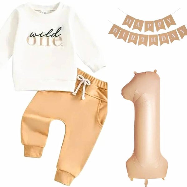 3-delige verjaardag set Wild One beige wit