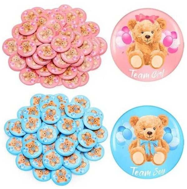 12 buttons Team Boy en Team Girl Bear
