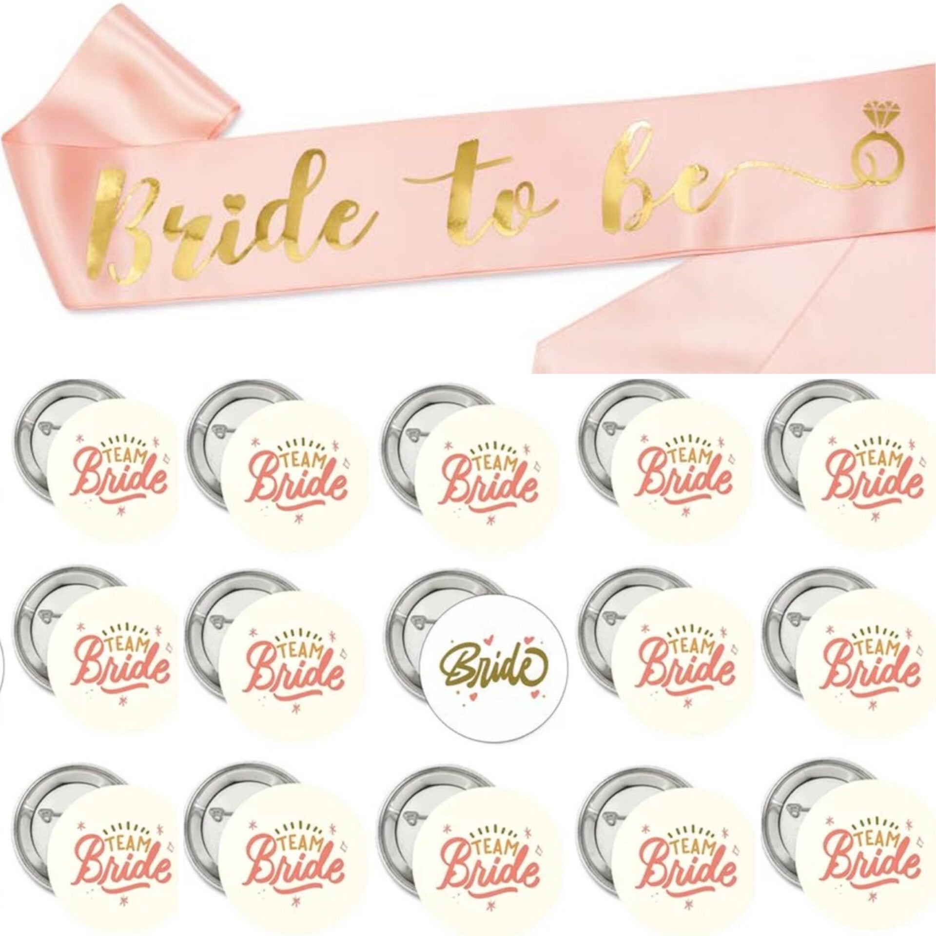 Bride to Be en Team Bride set met sjerp en buttons 16-delig