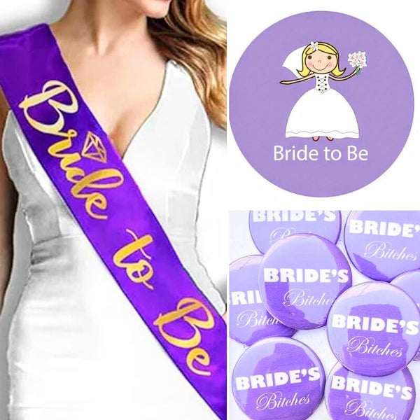 12-delige Bride to Be en Bride's Bitches paars met sjerp en buttons