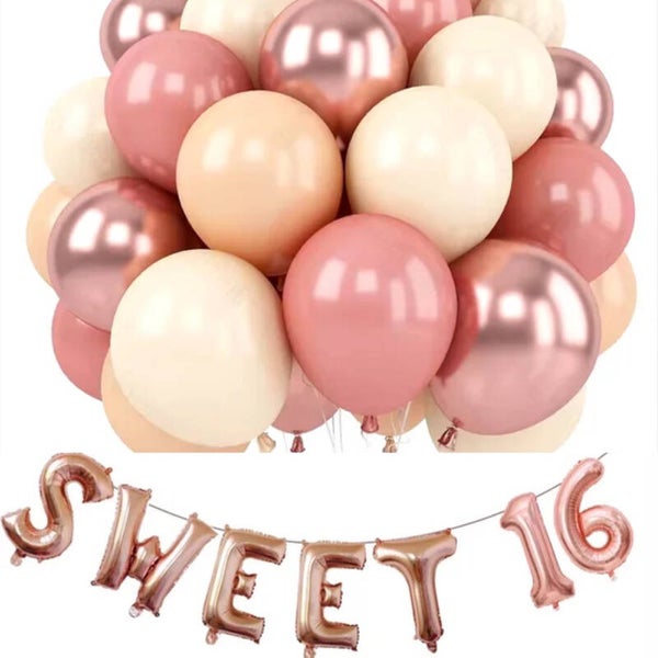 Sweet 16 decoratie set rose goud met diverse ballonnen