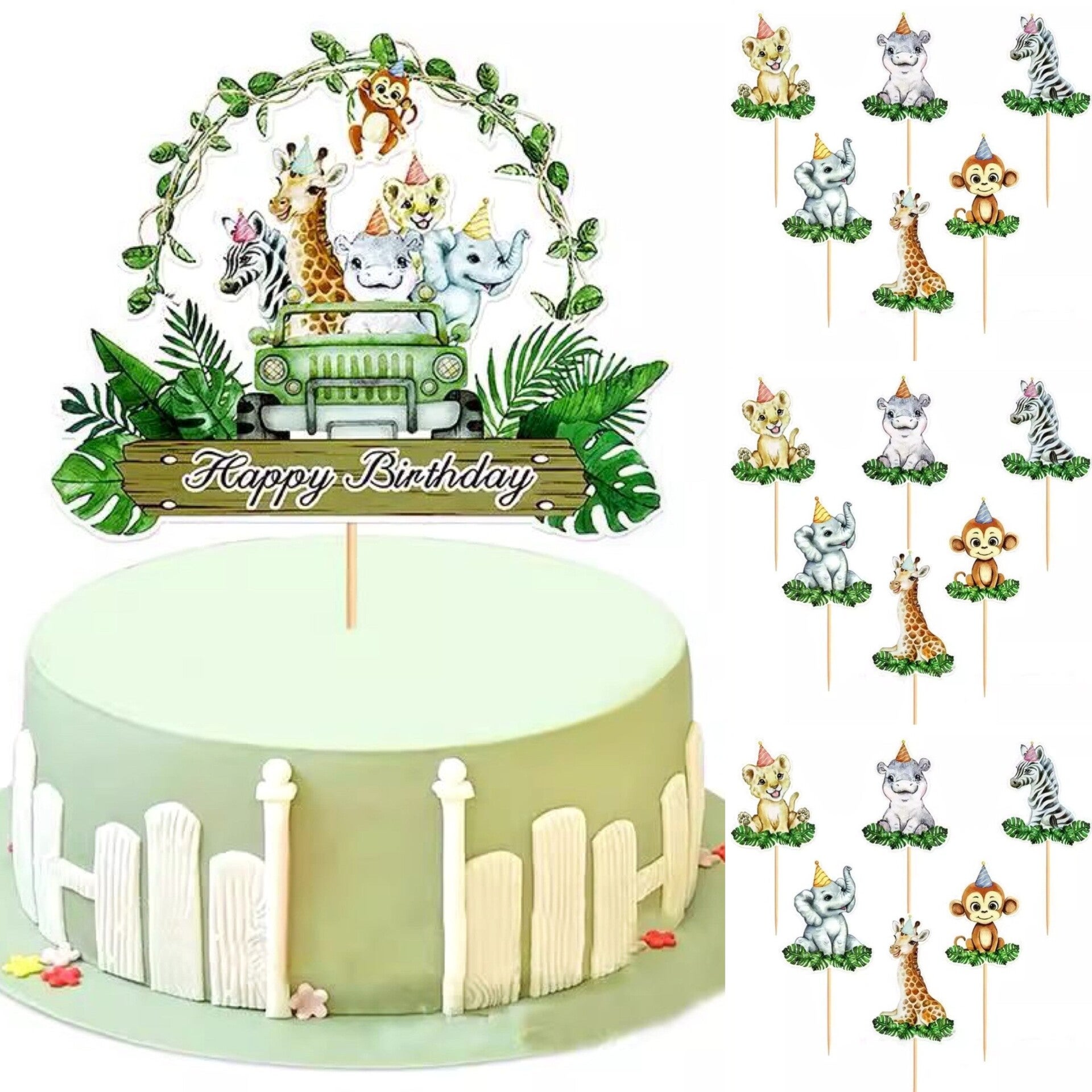 Jungle Animals taart en cupcake topper set Party 19-delig