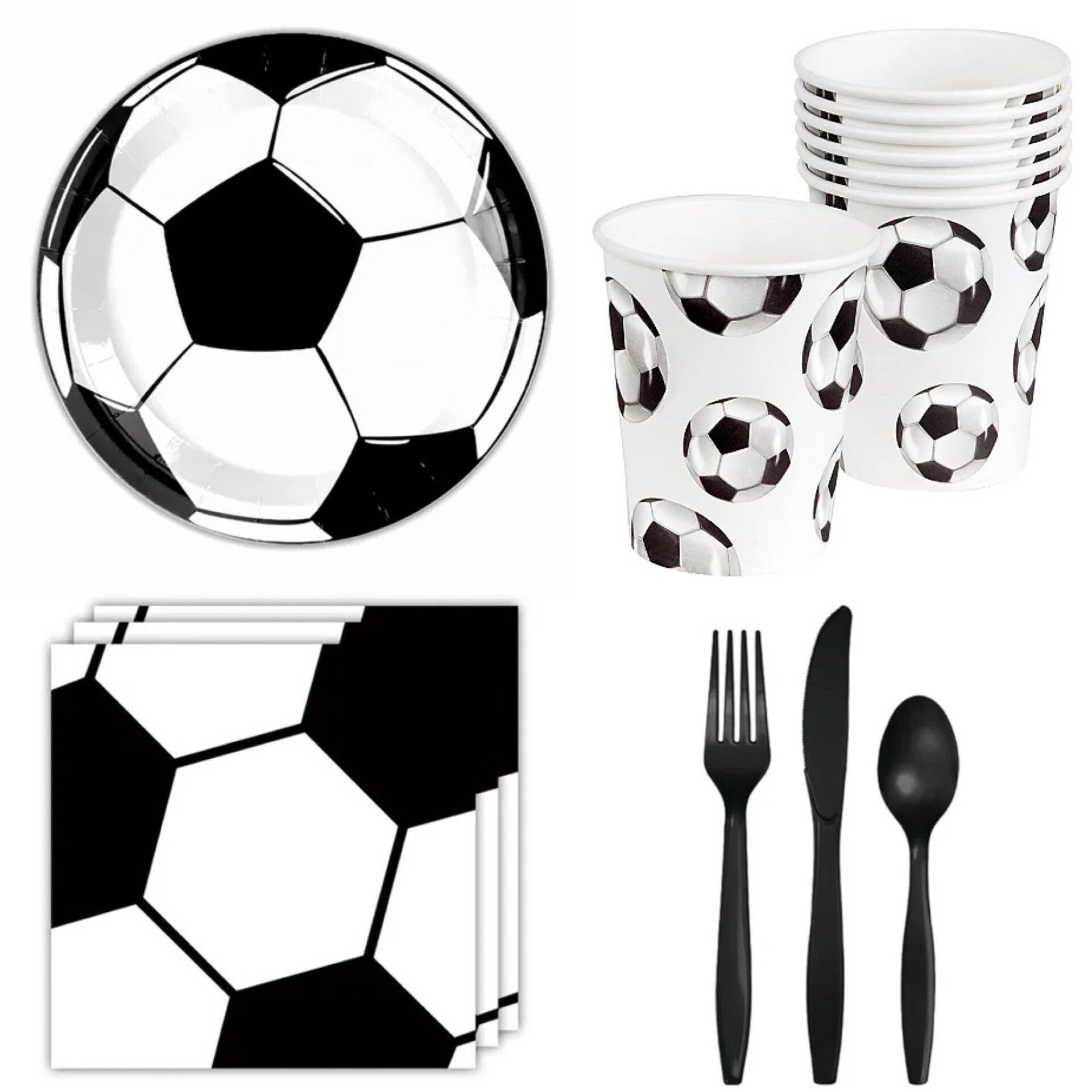 Voetbal party set zwart/wit 70-delig