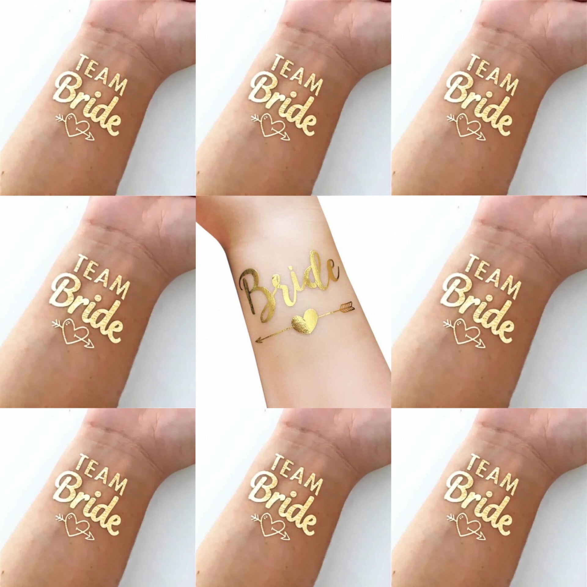 9 goudkleurige tatoeages Bride to Be en Team Bride