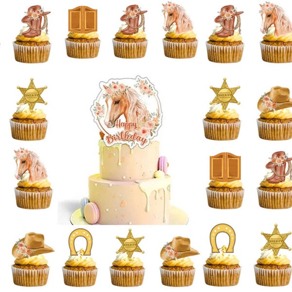 25-delige Paarden party taart en cupcake topper set Sweet Horse