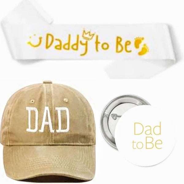 Dad to Be cap, sjerp en button beige, wit en goud