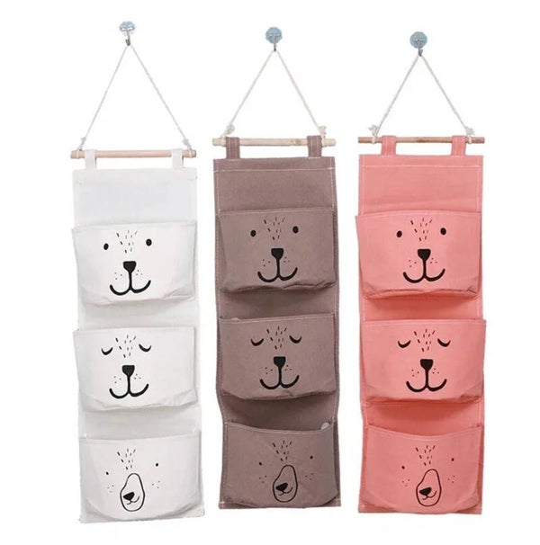 Wand- of deur organizer met beertjes gezicht en 3 opbergvakken