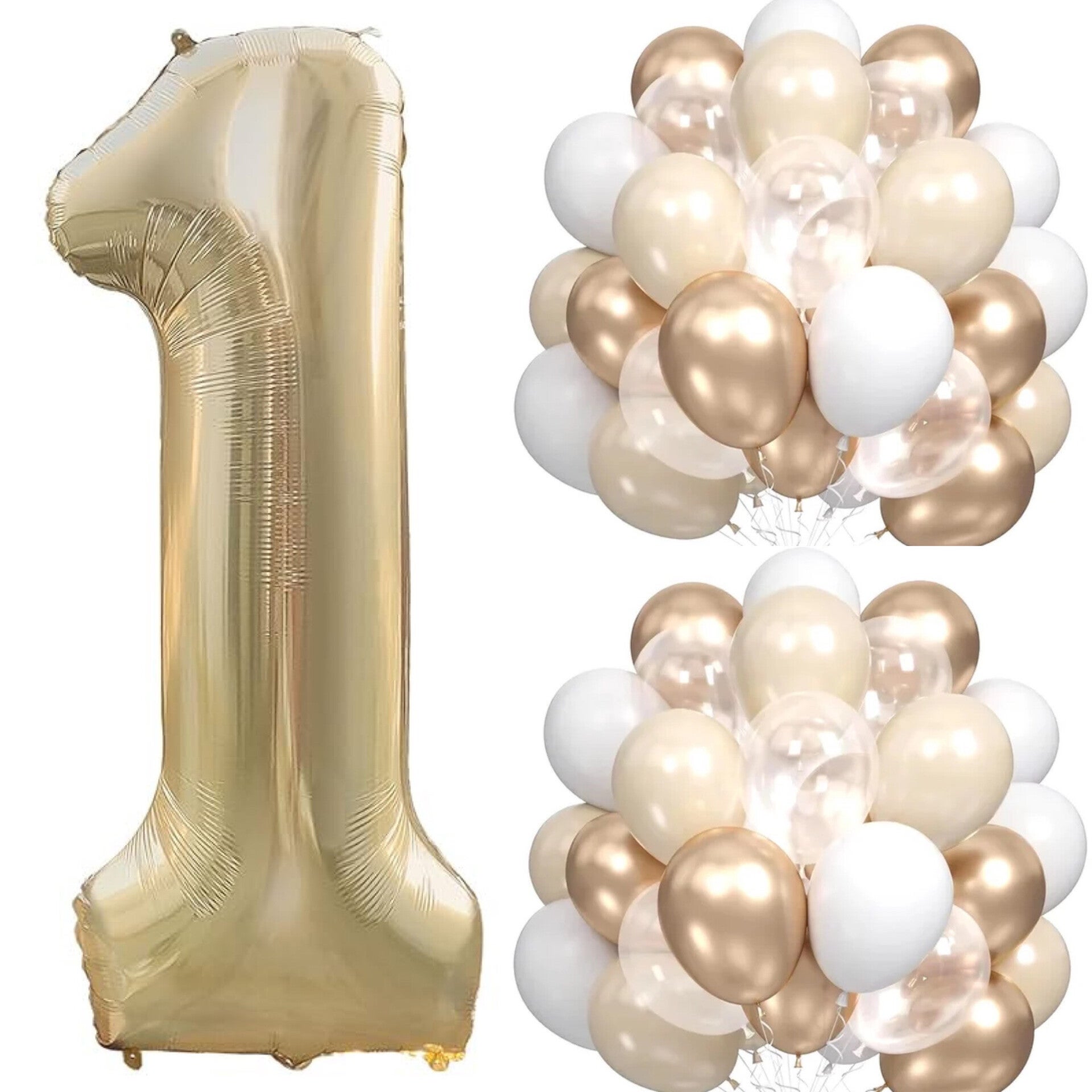 21-delige eerste verjaardag ballonnen set wit goud, ivoor, transparant en wit