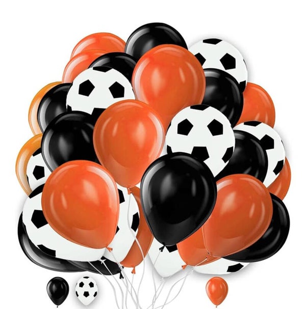 Voetbal ballonnen set oranje zwart 30-delig